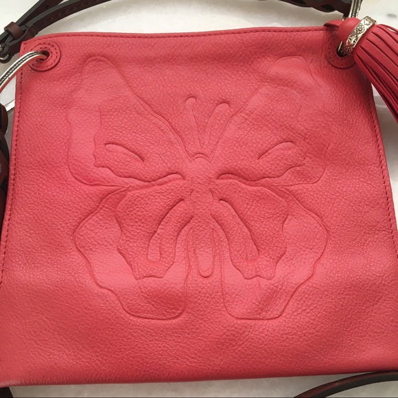 Brighton Handbags - Brighton Leather Crossbody Coral Butterfly Pouch Purse